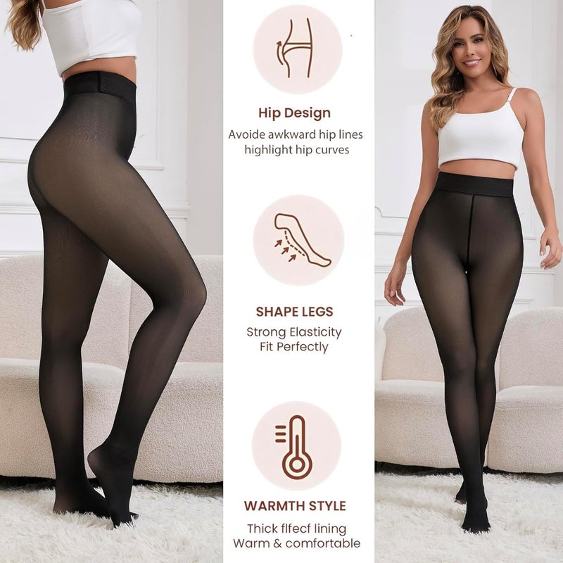 Apriddeo 2025 One-Seam Fleece Lined Tights More Warmth Fake Translucent Pantyhose High Waist Thermal Legging Women - Image 4